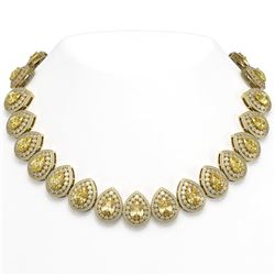 103.62 ctw Canary Citrine & Diamond Victorian Necklace 14K Yellow Gold