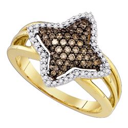 10k Yellow Gold Brown Diamond Star-shape Fancy Cluster Ring 3/8 Cttw