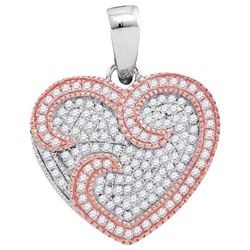 10kt Two-tone Rose Gold Round Diamond Heart Pendant 1/3 Cttw