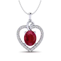 4 ctw Ruby & VS/SI Diamond Designer Heart Necklace 14k White Gold