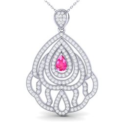 2 ctw Pink Sapphire & Micro Pave VS/SI Diamond Necklace 18k White Gold