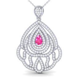 2 ctw Pink Sapphire & Micro Pave VS/SI Diamond Necklace 18k White Gold