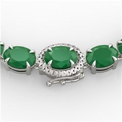 54.25 ctw Emerald & VS/SI Diamond Micro Pave Necklace 14k White Gold
