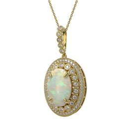 13.42 ctw Certified Opal & Diamond Victorian Necklace 14K Yellow Gold