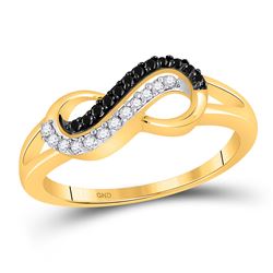 10kt Yellow Gold Round Black Color Enhanced Diamond Infinity Ring 1/6 Cttw