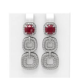 7.02 ctw Ruby & Diamond Earrings 18K White Gold