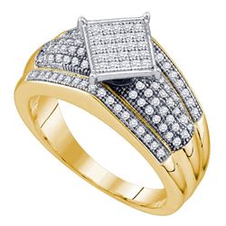 Yellow-tone Sterling Silver Round Diamond Elevated Square Cluster Ring 1/3 Cttw