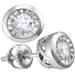 10kt White Gold Round Diamond Solitaire Screwback Stud Earrings 1/4 Cttw