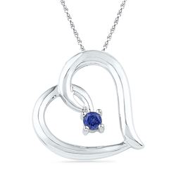 Sterling Silver Round Lab-Created Blue Sapphire Heart Pendant 1/8 Cttw