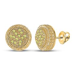 Sterling Silver Mens Round Yellow Color Enhanced Diamond Cluster Earrings 1/10 Cttw