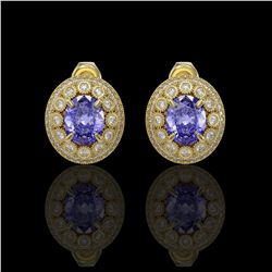 9.06 ctw Tanzanite & Diamond Victorian Earrings 14K Yellow Gold