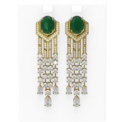 13.73 ctw Emerald & Diamond Earrings 18K Yellow Gold