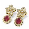 Image 3 : 9.09 ctw Ruby & Diamond Earrings 18K Yellow Gold