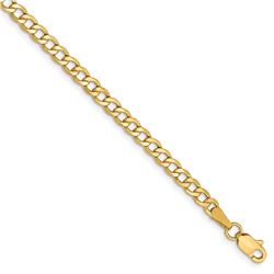 14k Yellow Gold 3.35 mm Semi-Solid Curb Link Chain - 9 in.