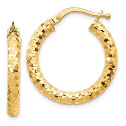 14k 3x15 mm Diamond-cut Hoop Earrings - 23 mm