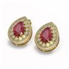 Image 2 : 9.74 ctw Certified Ruby & Diamond Victorian Earrings 14K Yellow Gold