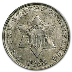 1853 Three Cent Silver AU