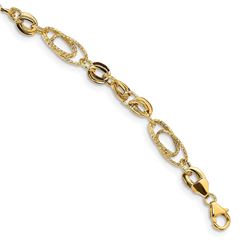 14k Yellow Gold Textured Oval Link Bracelet - 7.75 in.