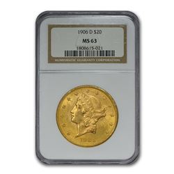 1906-D $20 Liberty Gold Double Eagle MS-63 NGC