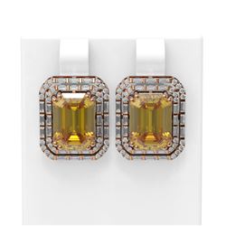 10.49 ctw Canary Citrine & Diamond Earrings 18K Rose Gold