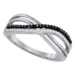Sterling Silver Round Black Color Enhanced Diamond Double Row Crossover Band 1/6 Cttw