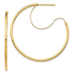 14k Yellow Gold Polished with D/C wire Hoop Earrings - 1.5x35 mm