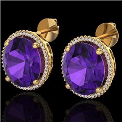 20 ctw Amethyst & Micro VS/SI Diamond Pave Earrings 18k Yellow Gold