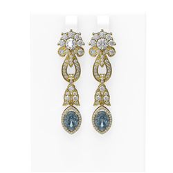 7.64 ctw Aquamarine & Diamond Earrings 18K Yellow Gold