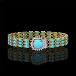 22.19 ctw Turquoise & Diamond Bracelet 14K Yellow Gold