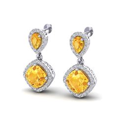 5 ctw Citrine & Micro Pave VS/SI Diamond Earrings Designer 10k White Gold
