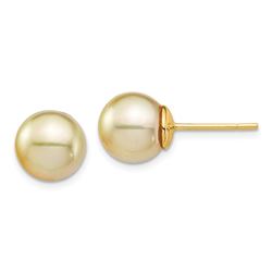 14k Yellow Gold Golden South Sea Pearl Post Earrings - 9-10 mm