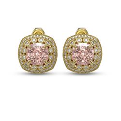 11.19 ctw Morganite & Diamond Victorian Earrings 14K Yellow Gold
