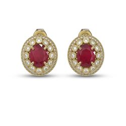 8.84 ctw Certified Ruby & Diamond Victorian Earrings 14K Yellow Gold