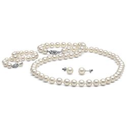 White Freshwater Pearl 3-Piece Jewelry Set, 7.5-8.0mm