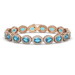 24.32 ctw Swiss Topaz & Diamond Micro Pave Halo Bracelet 10k Rose Gold