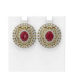 13.01 ctw Ruby & Diamond Earrings 18K Yellow Gold