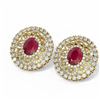 Image 3 : 13.01 ctw Ruby & Diamond Earrings 18K Yellow Gold