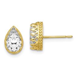 10k 9 mm Polished Pear Cubic Zirconia Earrings - 45 mm