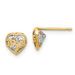 14k Cubic Zirconia Jesus Heart Post Earrings - 44 mm