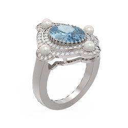 4.18 ctw Blue Topaz & Diamond Ring 18K White Gold