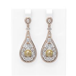 5.93 ctw Diamond & Pearl Earrings 18K Rose Gold