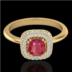 1.16 ctw Ruby & Micro Pave VS/SI Diamond Ring Halo 18k Yellow Gold