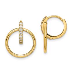 14k Cubic Zirconia Circle Dangle Hinged Hoop Earrings - 53 mm