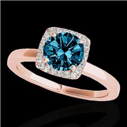 1.15 ctw SI Certified Fancy Blue Diamond Halo Ring 10k Rose Gold