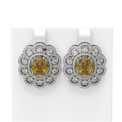 11.21 ctw Canary Citrine & Diamond Earrings 18K White Gold