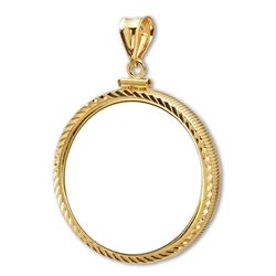 14K Gold Screw-Top Diamond-Cut Coin Bezel - 21.5 mm