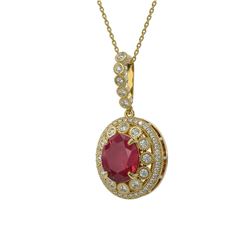 8.66 ctw Certified Ruby & Diamond Victorian Necklace 14K Yellow Gold