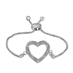 Sterling Silver Round Diamond Heart Bolo Bracelet 1/20 Cttw