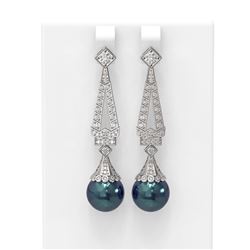 1.55 ctw Diamond & Pearl Earrings 18K White Gold