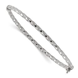 14k White Gold Polished Textured Hinged Bangle Bracelet